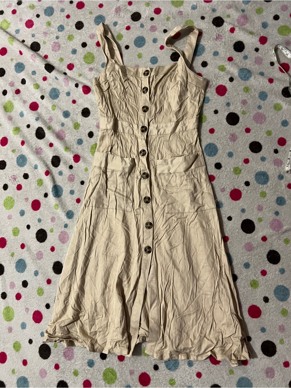 Beige Button-Front Sundress